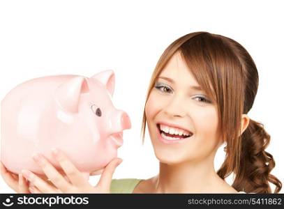 picture of lovely girl with big piggy bank