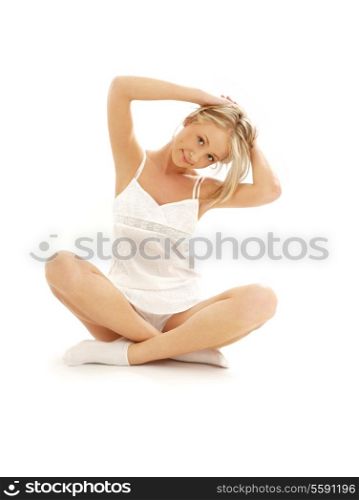 picture of lovely girl working out over white