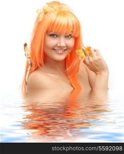 picture of lovely orange hair girl with butterflies in water