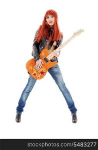 picture of lovely redhead girl with orange guitar
