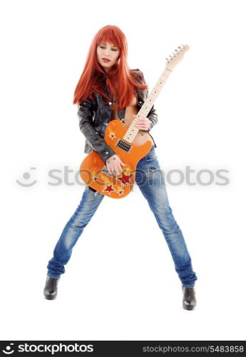 picture of lovely redhead girl with orange guitar