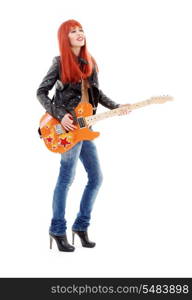 picture of lovely redhead girl with orange guitar