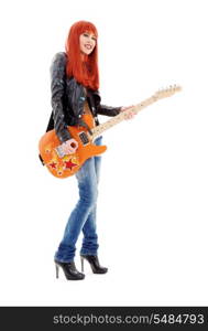 picture of lovely redhead girl with orange guitar