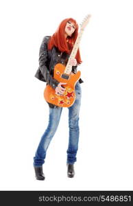 picture of lovely redhead girl with orange guitar