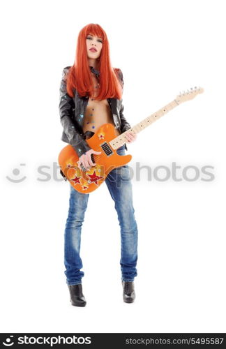 picture of lovely redhead girl with orange guitar