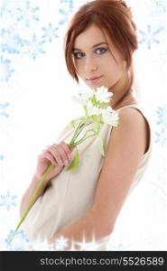 picture of lovely redhead with flower and snowflakes