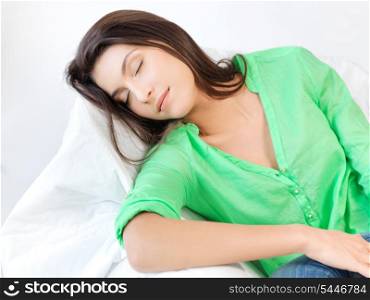 picture of lovely sleeping woman at home