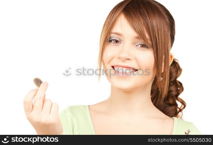 picture of lovely teenage girl with coin