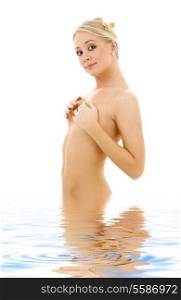 picture of lovely topless blonde in water