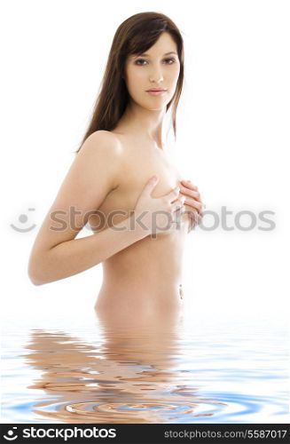 picture of lovely topless brunette in water