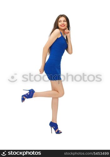 picture of lovely woman in blue dress