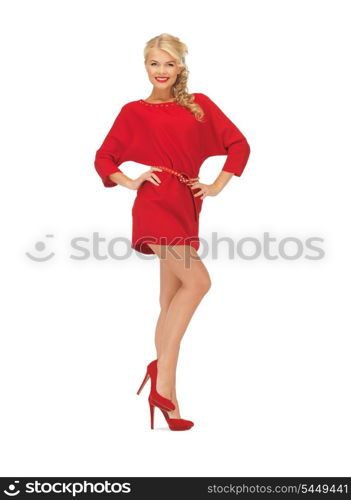 picture of lovely woman in red dress on high heels