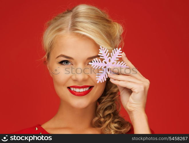 picture of lovely woman in red dress with snowflake