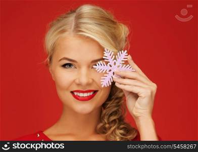 picture of lovely woman in red dress with snowflake