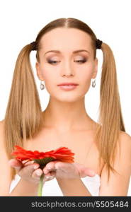 picture of lovely woman in towel with red flower