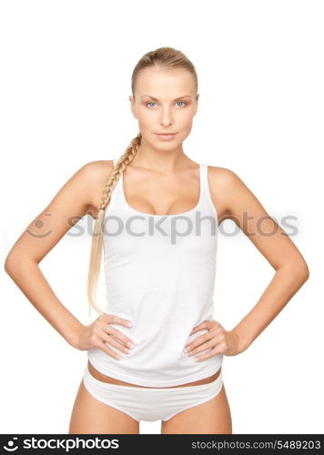 picture of lovely woman in white cotton underwear