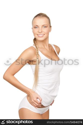picture of lovely woman in white cotton underwear