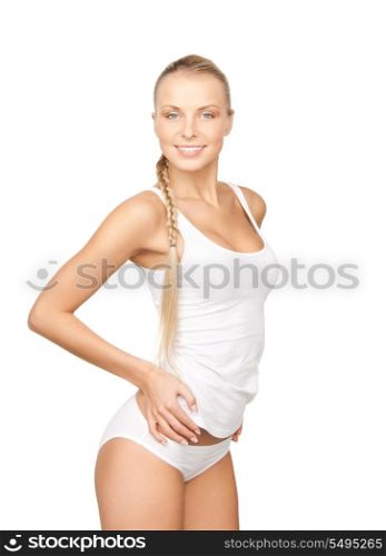 picture of lovely woman in white cotton underwear