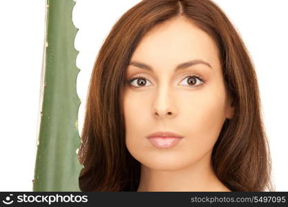 picture of lovely woman with aloe vera