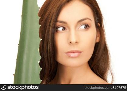 picture of lovely woman with aloe vera