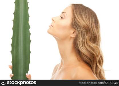 picture of lovely woman with aloe vera