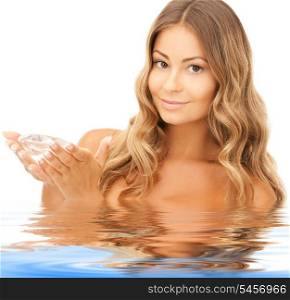picture of lovely woman with big diamond in water