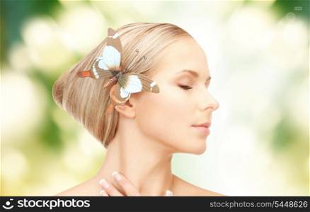 picture of lovely woman with butterflies in hair