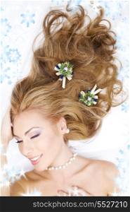 picture of lovely woman with christmas decorations in hair