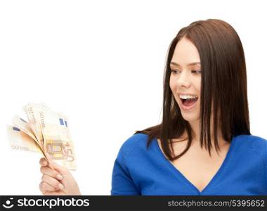 picture of lovely woman with euro cash money.