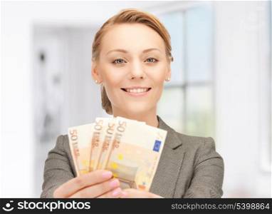 picture of lovely woman with euro cash money