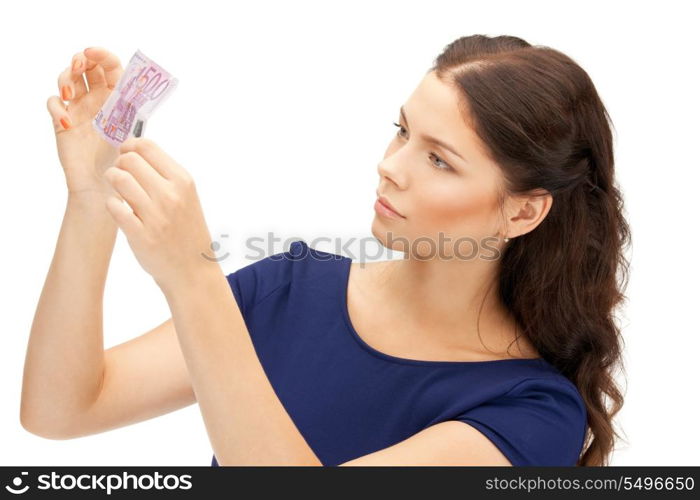 picture of lovely woman with euro cash money