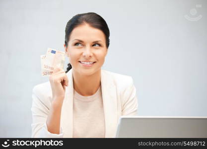 picture of lovely woman with euro cash money