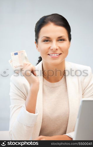 picture of lovely woman with euro cash money