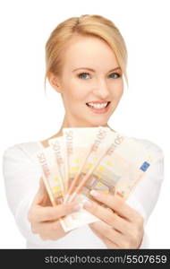 picture of lovely woman with euro cash money