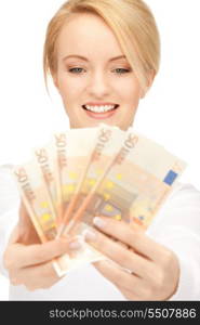 picture of lovely woman with euro cash money