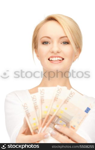 picture of lovely woman with euro cash money