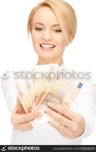 picture of lovely woman with euro cash money