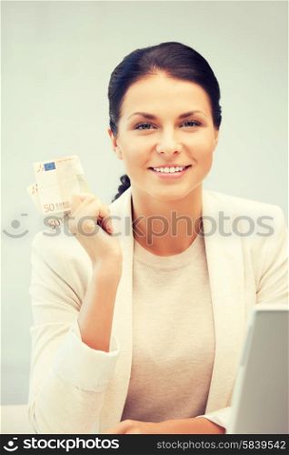 picture of lovely woman with euro cash money. lovely woman with euro cash money