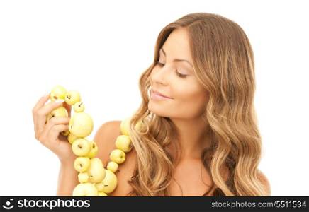 picture of lovely woman with green apples over white&#xA;
