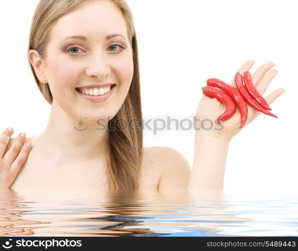 picture of lovely woman with hot chili peppers