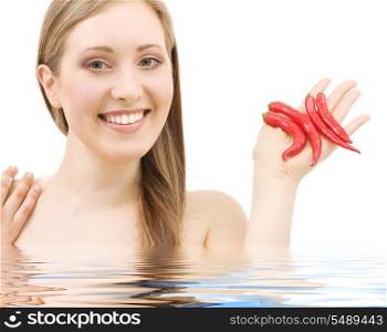 picture of lovely woman with hot chili peppers