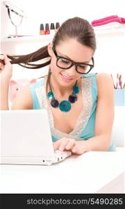 picture of lovely woman with laptop computer