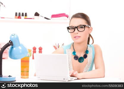 picture of lovely woman with laptop computer