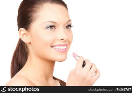 picture of lovely woman with lipstick over white&#xA;