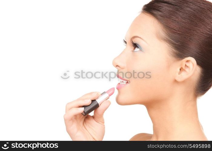 picture of lovely woman with lipstick over white&#xA;