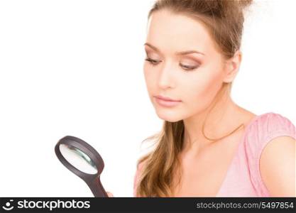 picture of lovely woman with magnifying glass