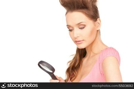 picture of lovely woman with magnifying glass