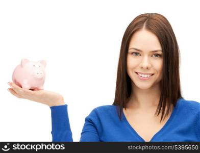 picture of lovely woman with piggy bank..