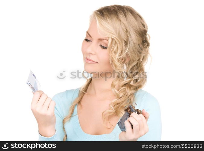 picture of lovely woman with purse and money