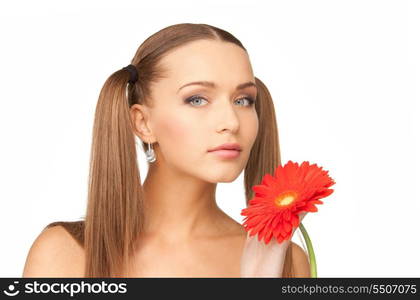 picture of lovely woman with red flower